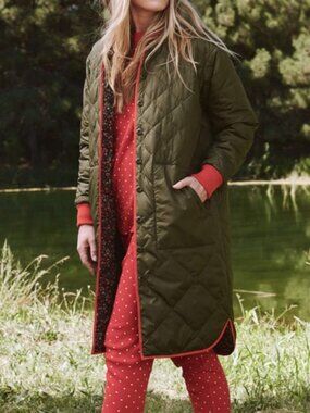 The Great. x Eddie Bauer Reversible Down Quilted Bomber Dark Thyme Size Small